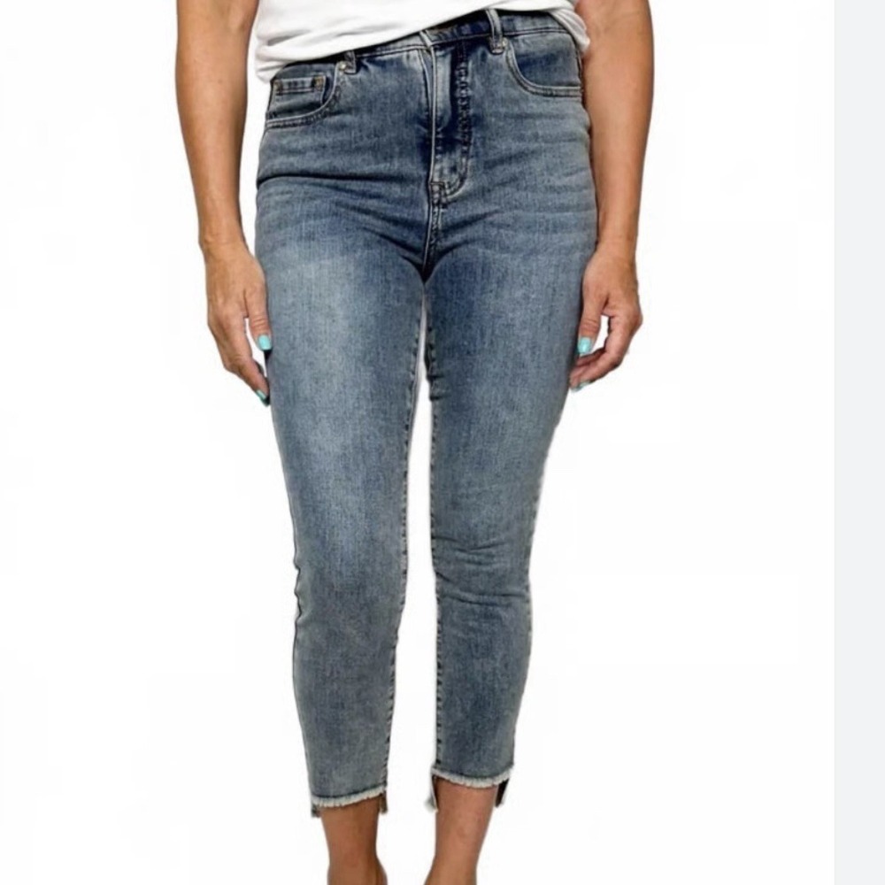 Tribal Jeans High Waist Frayed High Low Hem Skinny Jeans 78760-292 Blue Women 12